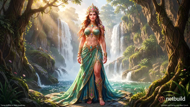 full-length portrait of gorgeous goddess| (standing in waterfall)| detailed face| (detailed body)| stunning environment| intricate| breathtaking| hype...
